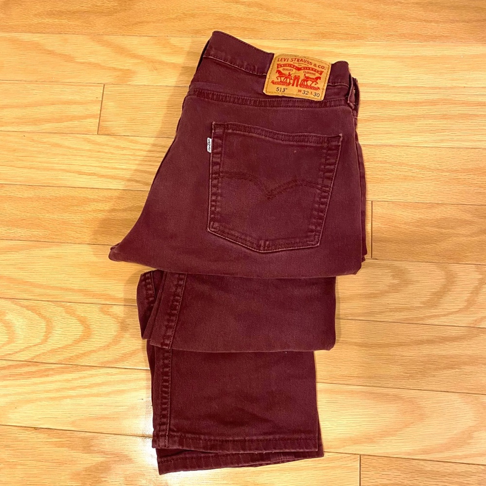 Levi's 513 Burgundy Red Mens Jeans W32 L30